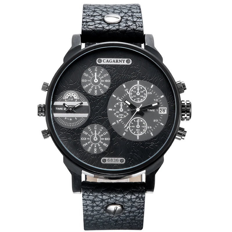 

Luxury Brand Cagarny Mens Watches Fashion Quartz Watch Men Cool Big Case Dual Time Zones Military Relogio Masculino Esportivo D