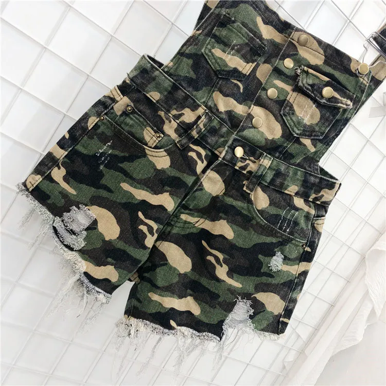 Denim Bibs Schoolgirl 2018 Spring New Loose Korean Thin Thin hole Flashes Fringe Shorts (22)