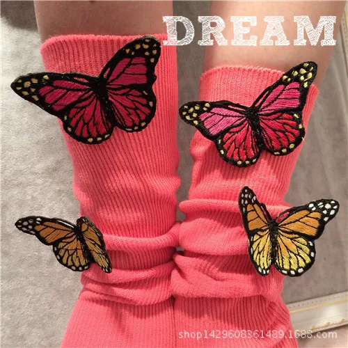 10 цветов. Шикарные женские хлопковые Флуоресцентные 3D носки с бабочками в стиле Харадзюку. Женские носки для девочек. Носки ярких цветов