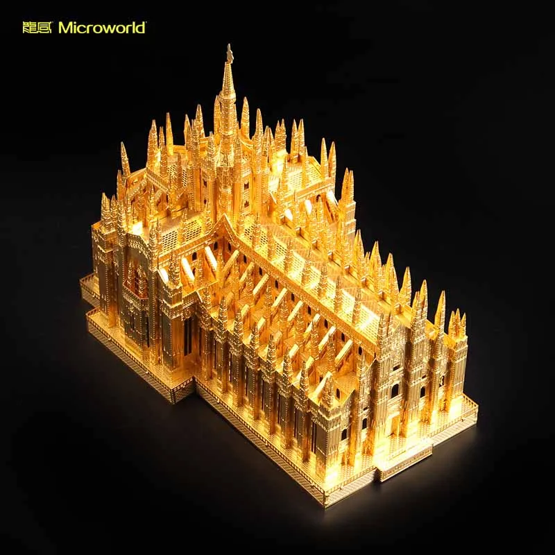 Microworld 3D металлическая головоломка Миланский соборный здание модель DIY лазерная резка головоломки модель подарок для взрослых Развивающие игрушки рабочего стола dec - Цвет: gold