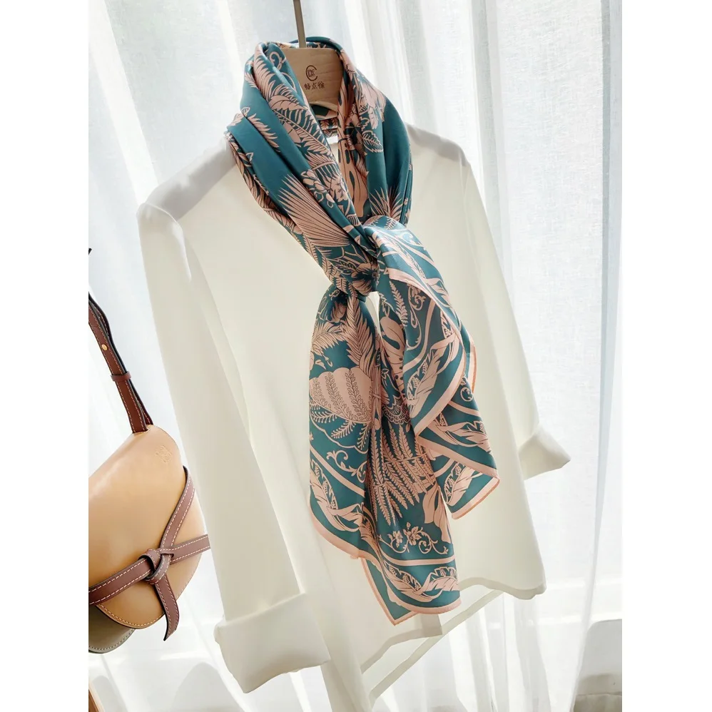 Most Buy MlKJp Fabulous Large Square 100% Silk Scarf Shawl Wraps for Women Luxury Silk Scarves Foulard 110cm