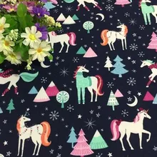 חדש לגמרי עיצוב די עמוק כחול צבעוני Unicorn סוס מודפס כותנה פלנל בד תפירת DIY עיצוב הבית תינוק בד(China)