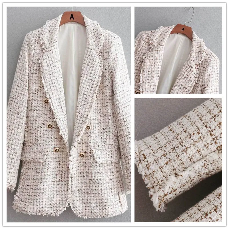 Autumn Winter Worsted Blazer Open Stitch Buttons Ol Work Suit Outwear Notched Collar Tweed Coat