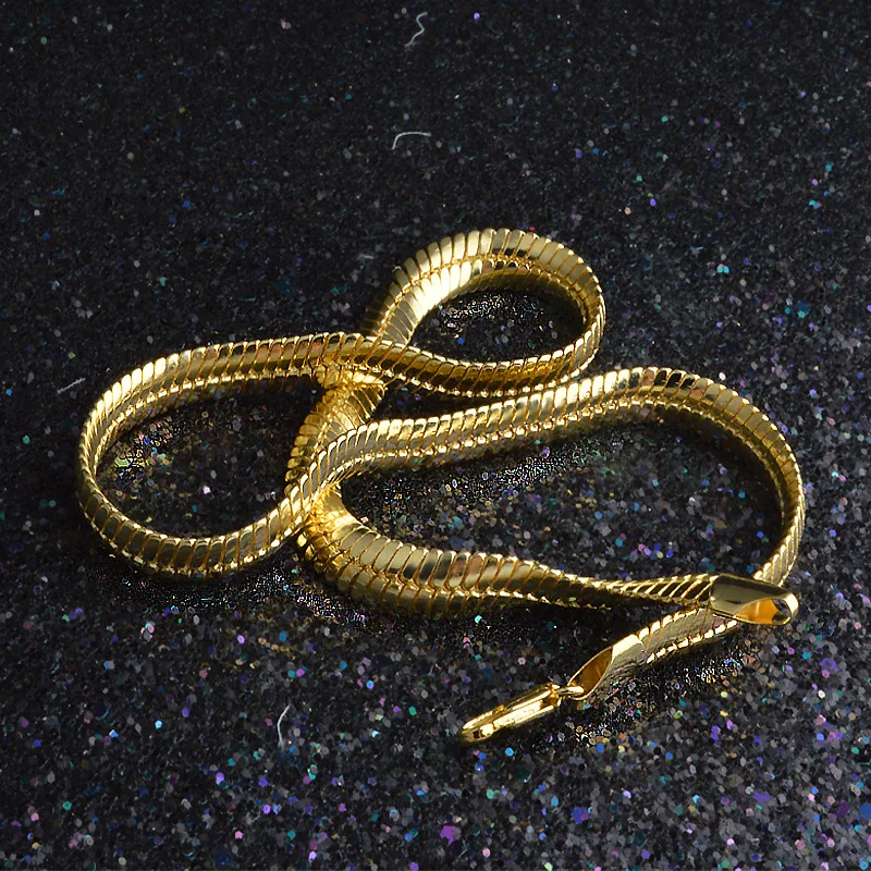 OMHXZJ,, индивидуальные модные вечерние и свадебные подарки для женщин и девушек, золотые 9 мм плоские цепочки в виде змеи, 18 К, золотые цепочки, ожерелье NC149