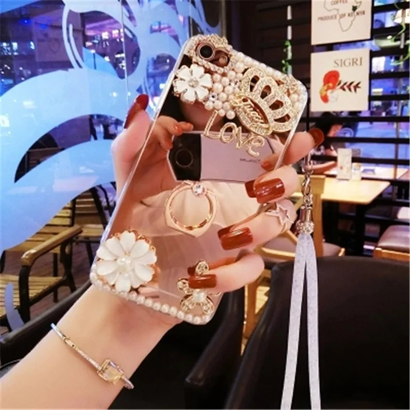 

XSMYiss Bling Crystal Diamond Crown Flower Soft Back Mirror Phone Case Cover For Xiaomi 9 8 SE lite MIX3 MAX 3 6X A2 5X A1