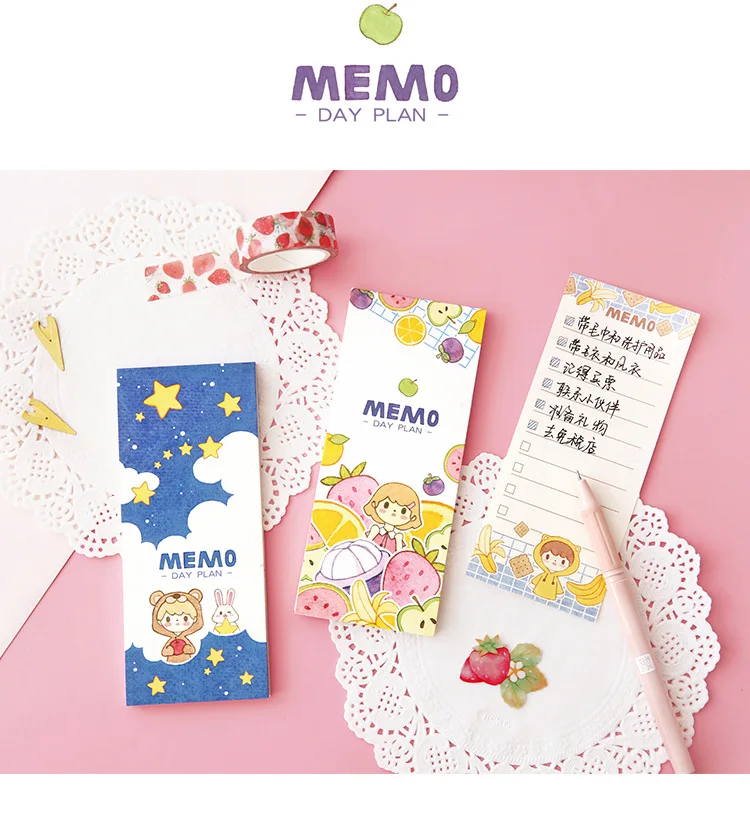 JUKUAI 2 Pcs Cute Girl Day Planner Organizer Fruit Rabbit Dayly Agenda To Do List Memo Note Book Stationery School Supplies 8265