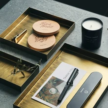 Nordic Geometric GOLD ถาดโลหะเหล็กอาหารผลไม้เดสก์ท็อปแต่งหน้าเครื่องประดับจาน VINTAGE Home PARTY ตกแต่งถาด(China)