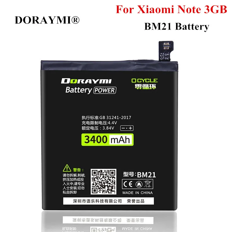 

DORAYMI Original Phone Battery BM21 3400mAh for Xiaomi Mi Note 3GB RAM Lithium Bateria Replacement Batteries + Free Tools