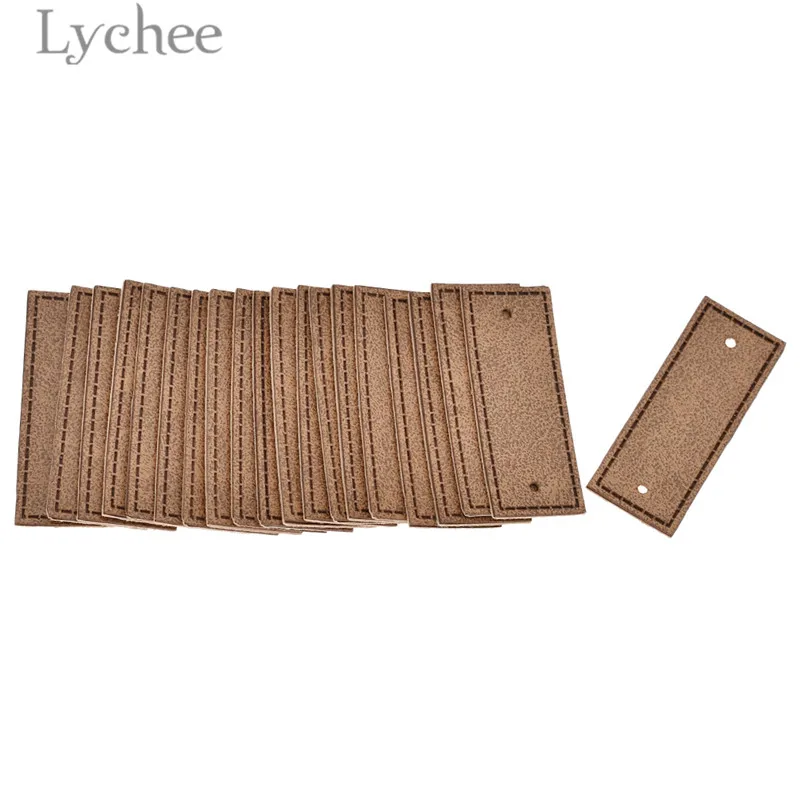 Lychee, 20 шт, винтажный натуральный стиль, квадратный ярлык из искусственной кожи, пустые ярлыки с тиснением для сумок для одежды, аксессуары для шитья - Цвет: 1
