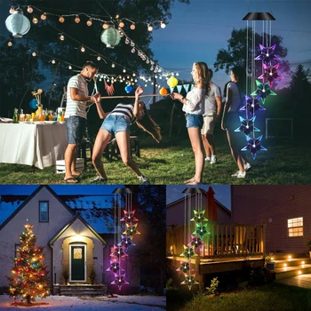 

Solar Powered Wind Chime Waterproof Color Changing Sun/Star LED Wind Chime For Home Balcony Garden