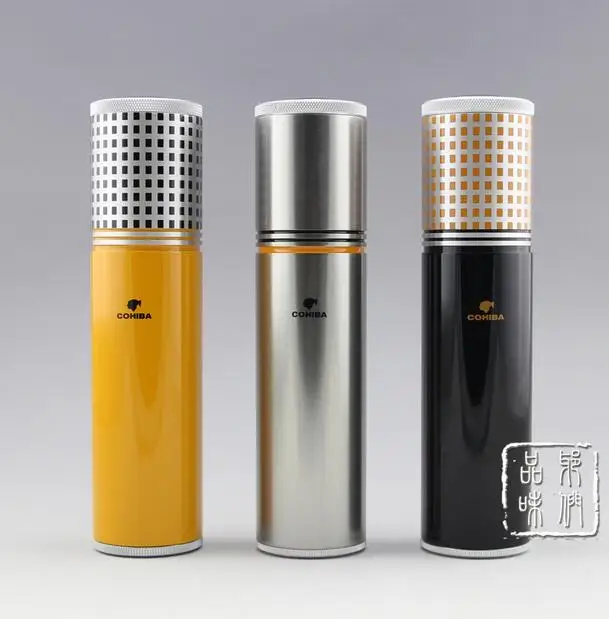 Cohiba Clic Gadgets Aluminium Alloy Travel Cigar Portable Cohiba Clic Gadgets Aluminium Alloy Travel Cigar Portable Jar Outdoor Humidor W Humidifier Hygrometer Flocking Bag In Accessories From