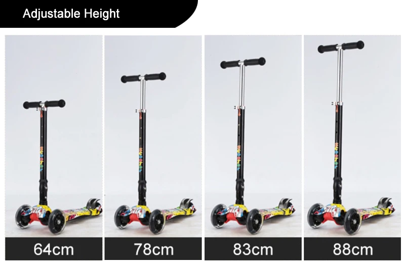 Самокат 4 мигать pu Колёса регулируемые по высоте быстро складывать бедная-рулить педаль тормоза безопасный Скутеры ребенок открытый