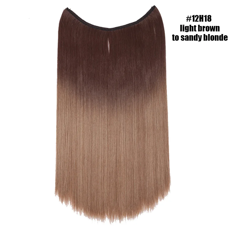 S-noilite длинные волнистые рыбий линии шиньоны невидимая проволока без зажимов в одном куске синтетические волосы для наращивания поддельные волосы для женщин - Цвет: 12H18