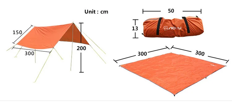 3 м* 3 м анти УФ открытый солнцезащитный тент портативный Водонепроницаемый Кемпинг Подушка ТУРИЗМ Сверхлегкий тент навес