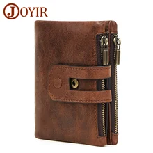 JOYIR Wallet Men Leather Genuine Vintage Coin Purse Zipper&Hasp Men Wallets Small Perse  Solid RFID Card Holder Carteira Hombre