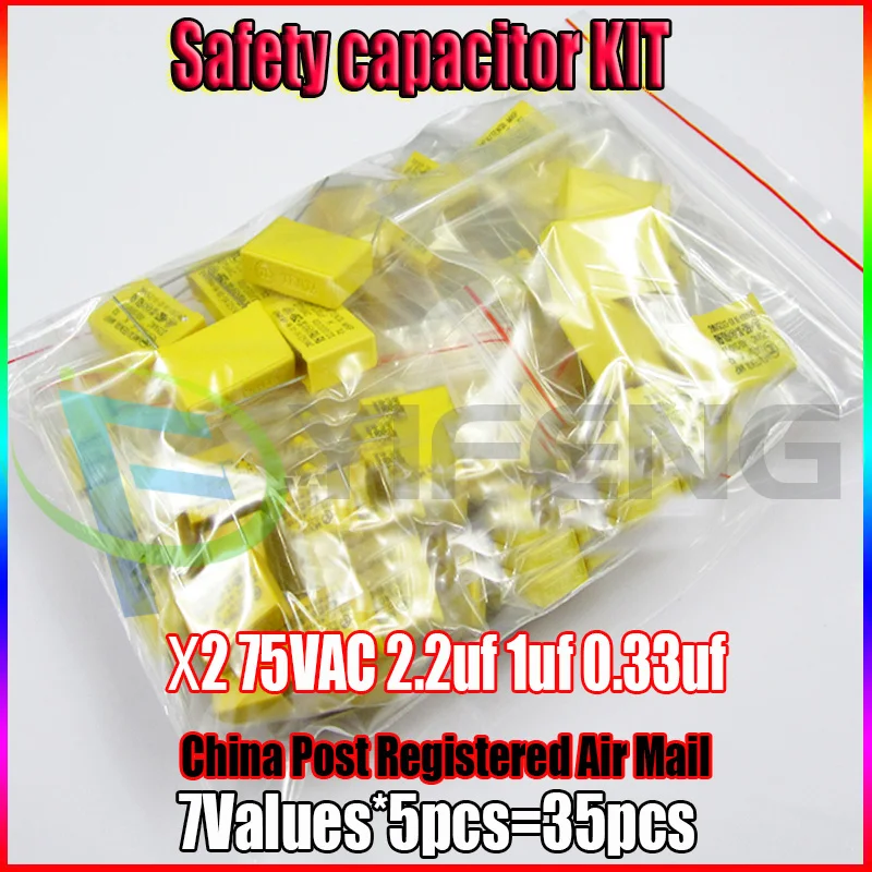 X2 предохранительный конденсатор 275VAC 2 мкФ 1 0 33 Ассорти набор 7valuesx5pcs = 35 шт.|x2 safety