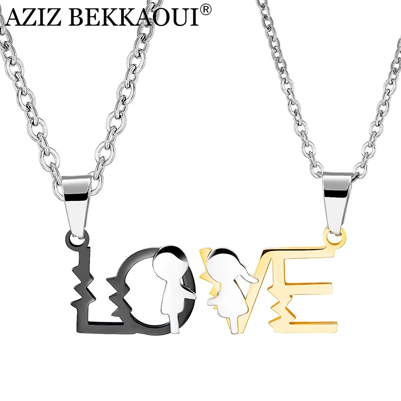 

AZIZ BEKKAOUI Letter LOVE Couple Necklace Stainless Steel Lovers Necklaces & Pendants Stitching Necklace Jewelry Gift Dropship