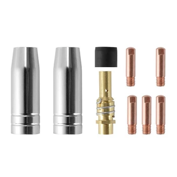 

9Pcs/Set 15Ak Mig/Mag Welding Nozzle Contact Tips 0.8X25Mm M6 Gas Connector Holder Set Ad068+