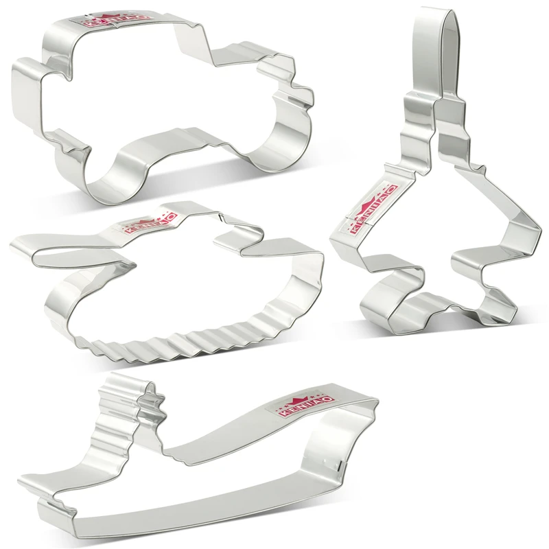 

KENIAO Military Themed Cookie Cutter Set for Boys - 4 Piece - Biscuit / Fondant / Pastry / Bread Cutter - Stainless Steel
