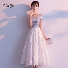 Weiyin Короткие вечерние платья Белые Блестки свадебное платье с открытыми плечами А-силуэта выпускные официальные платья, платья WY1099