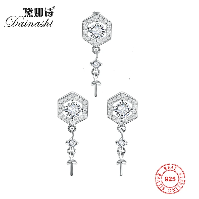 

S925 Sterling Silver Jewelry Sets Accessary ,1 Pendants Mountings+1 Pair Earring Mountings DIY Pearl Jewelry Sets Gift For Women