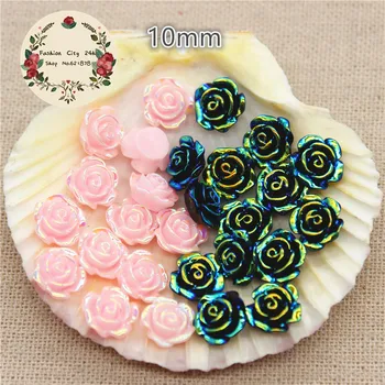 

50PCS 10mm Shiny AB Black/Pink Resin Rose Flowers Flatback Cabochon Embellishment Accessories DIY Craft Scrapbooking