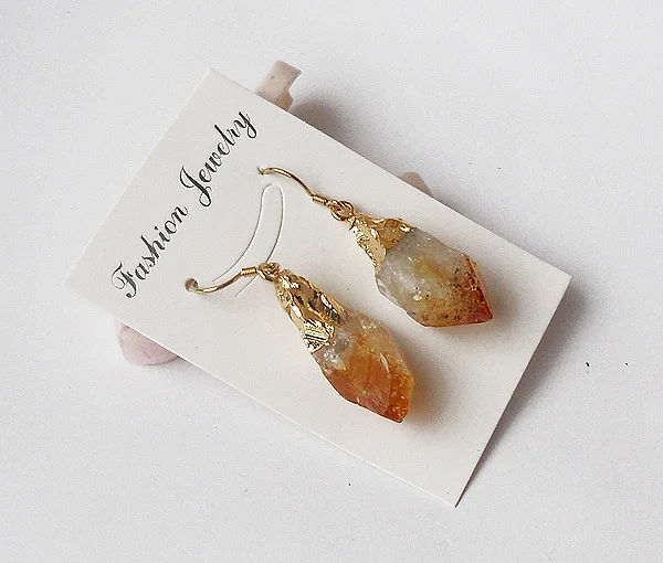

YA0725 Natural Yellow Quartz Crystal Nugget Hook Earring