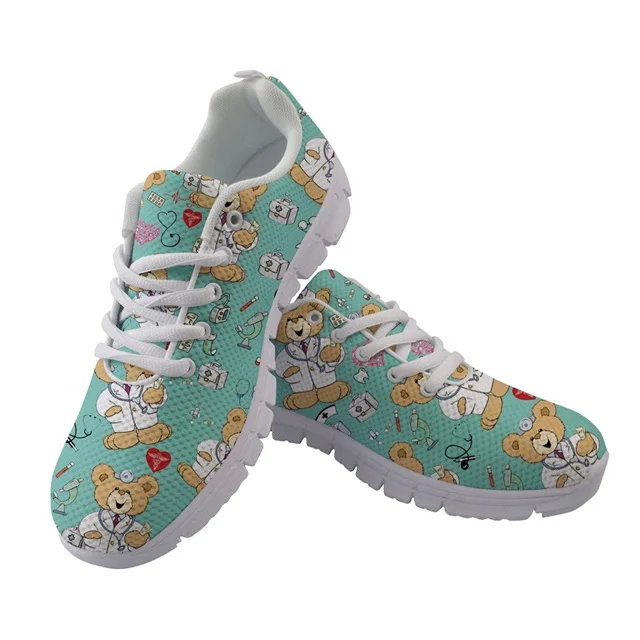 INSTANTARTS/обувь медсестры; женские туфли на плоской подошве; кроссовки из сетчатого материала с принтом «Доктор Медсестры» и «Медведь»; женская обувь с принтом «мышь»; Zapatos Girl - Цвет: HM1089AQ