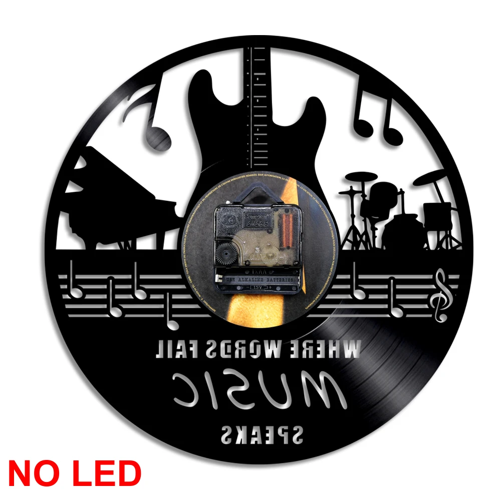 Musical Instruments Guitar Drums Band Wall Lamp Vintage Handmade Home Decor LED Wall Decor Vinyl Record Nightlight Clock