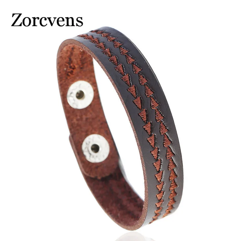 

ZORCVENS 2019 Fashion PU Leather Bracelet For Men Black/Brown Color Male Jewelry Accessories Gift