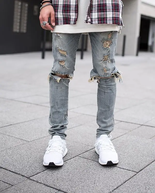 Fashion Designed Slim Fit Ripped Biker Jeans Hi-street Mens Distressed Denim  Joggers Knee Holes Washed Destroyed Jeans Men Pants - Jeans - AliExpress