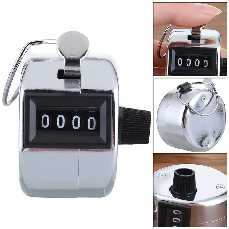 

Silver Promotion Stainless Metal Mini Lap Golf Hand Held Manual 4 Digit Number Farm Hand Golf Tally Football Counter Clicker