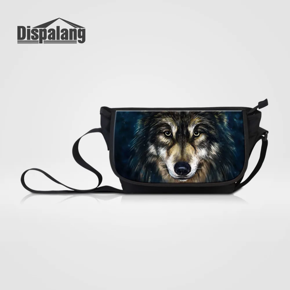 

Dispalang Large Canvas Messenger Bags Cool WOlf Men's Crossbody Bag Animal Print Laptop Shoulder Bag Casual Travel Bag