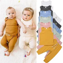 PUDCOCO/Новейшая Одежда для новорожденных мальчиков и девочек однотонный жилет топы, футболка+ длинные штаны, брюки 2 шт., красивые шпильки-набор одежды в полоску