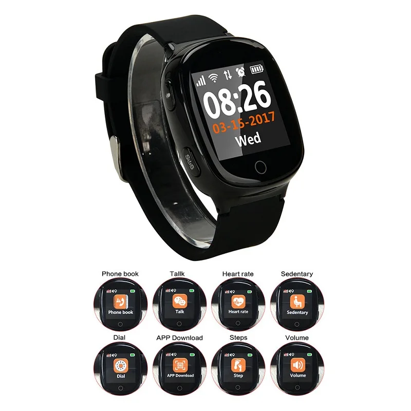 New D100 3G Smart Activity Tracker Heart Rate Monitor GPS LBS WIFI Positioning Two Way Radio Voice Monitor For Old People Elder