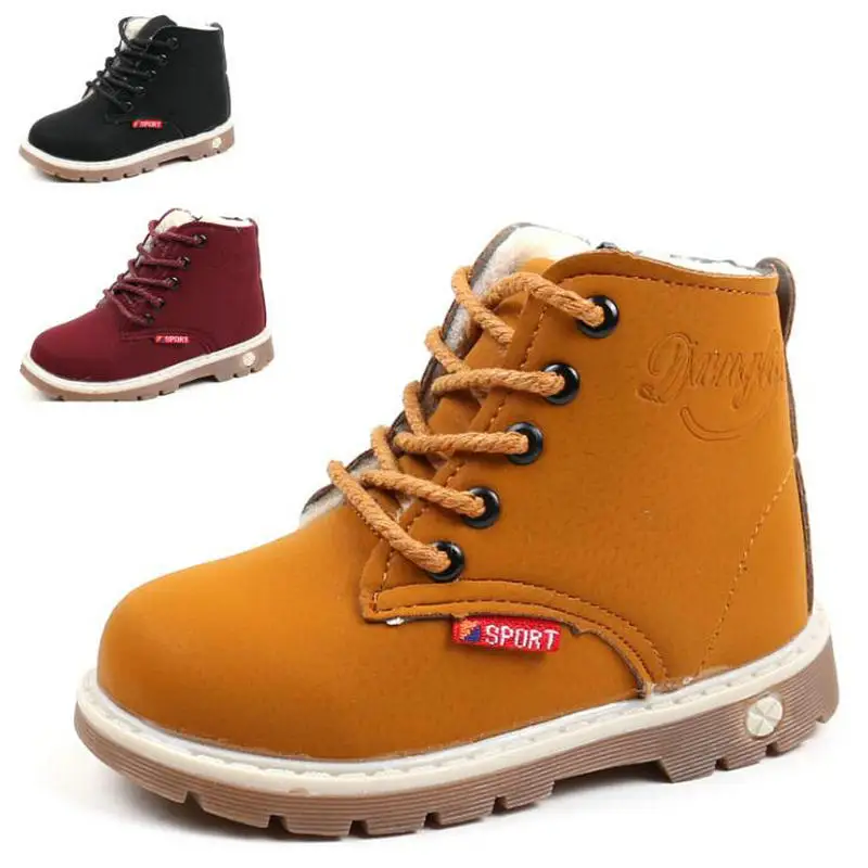 

New winter children's snow boots plush warm casual boys non-slip Martin boots fashion girls thicker leather kids Cotton shoes