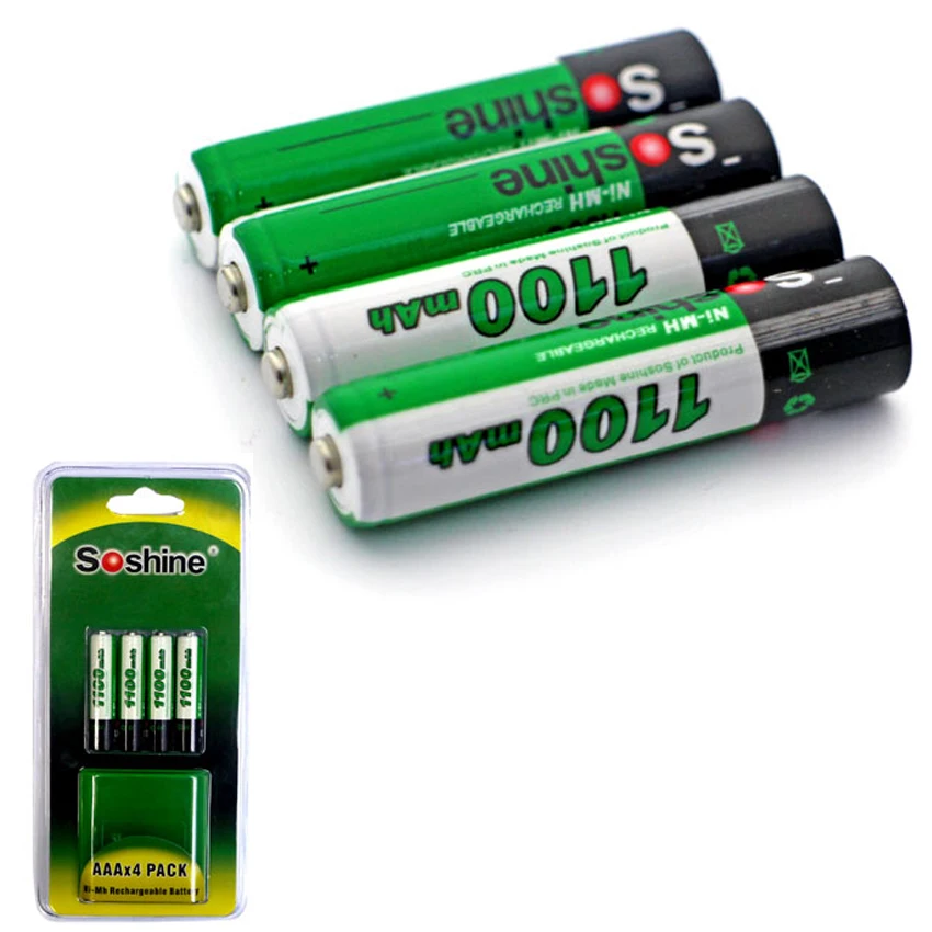 4 pieces Soshine 1100mAh AAA 1.2V Ni-Mh Rechargeable Battery AAA NIMH Battery with Battery Case