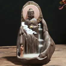 Ароматическая горелка с обратным потоком, креативный домашний декор, керамические украшения, Будда, ладан, держатель, буддийская кадильница+ 10 шт., ароматические конусы