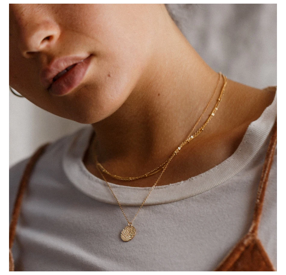 eManco layered chains long necklace women gold color link chain necklace pendant choker necklace for women fashion jewlery