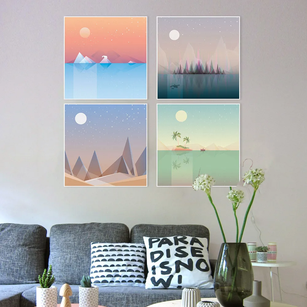 

Modern Abstract Summer Natural Landscape Mountain Sun Moon Canvas A4 Art Print Poster Wall Picture Home Decor Painting No Frame