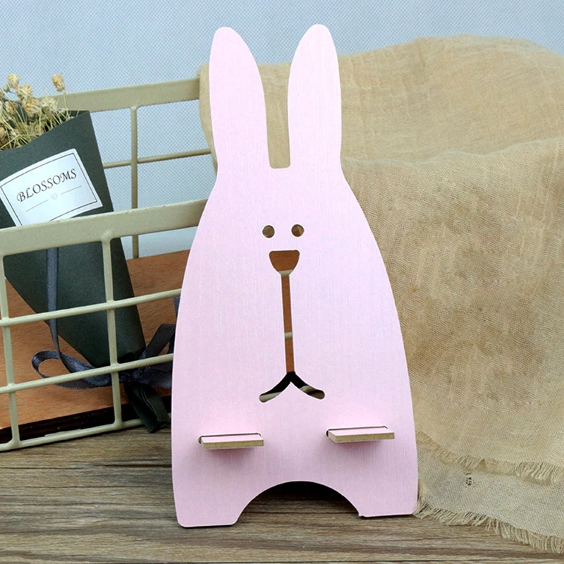 Универсальные держатели для мобильных телефонов, чехол-подставка для iPhone XS Max XR, samsung, милый кролик, деревянный смартфон с подставкой, настольный держатель - Цвет: Pink