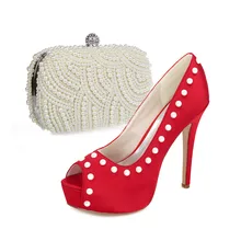 Elegante offene spitze plattform satin kleid schuhe passend für alle perlen handtasche lila für party prom cocktail braut hochzeit roten