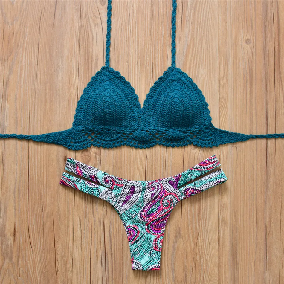 bikinis 2018 mujer Sexy crochet bikini Swimwear Women set Swimsuit Handmade Knitted bathing suit thong push up biquinis feminino