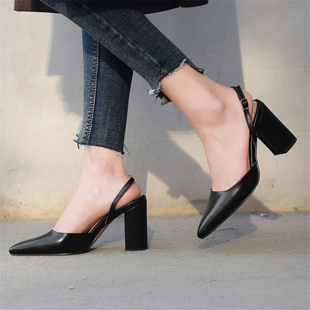 

Genuine Leather Quality Cow Leather Summer Sandals Woman Shoes Pointed Toe Office Lady High Heels Elegant Sandal Woman Shoes