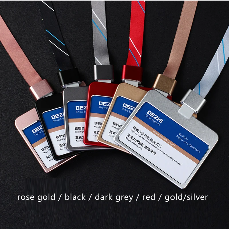 DEZHI Horizontal Style Bank Credit Card Badge Holder Metal Material Bus ID  Card Holders With Lanyard Colorful and Fashion, OEM!