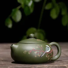 230 мл Редкие Зеленая глина ручной росписью Чай горшок Исин знаменитый кунг-фу Zisha Чай горшок высокой Класс Чай подарок