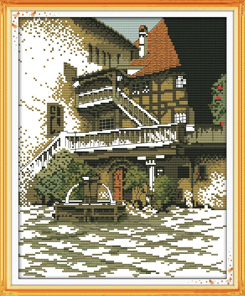 

Old building counted printed on fabric DMC 14CT 11CT Cross Stitch kitsembroidery needlework Sets Home Decor