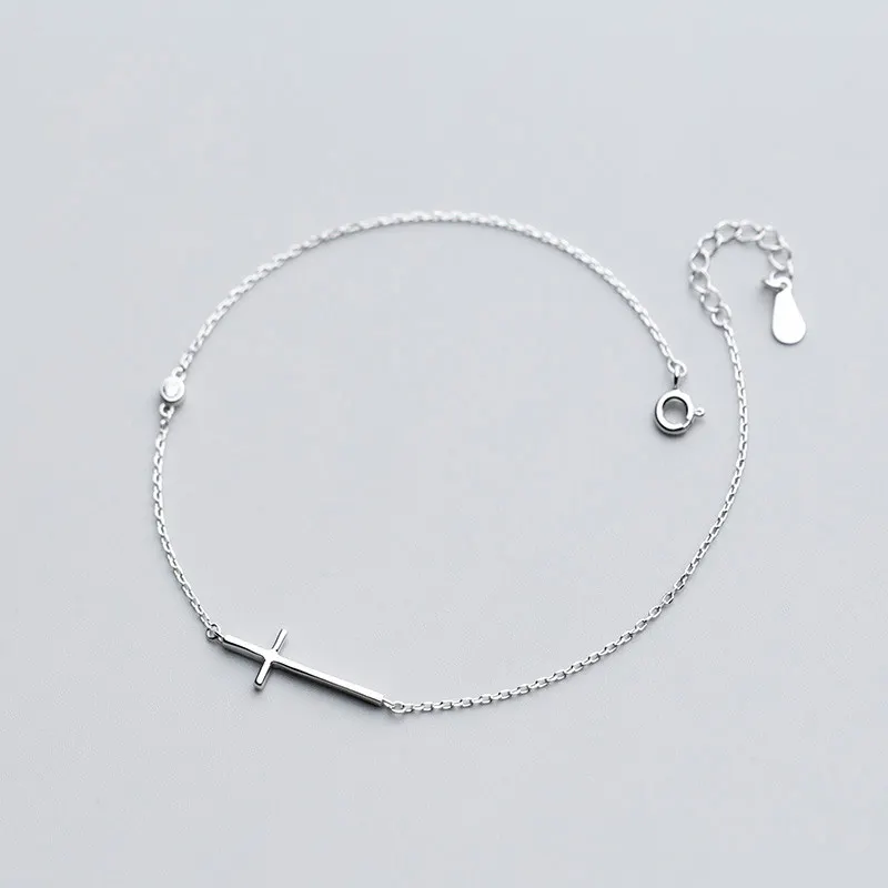 

Fashion 925 Sterling Silver Cross Ankle Bracelets For Women Charm Chain Anklet Barefoot Sandals Foot Jewelry Summer Accessories