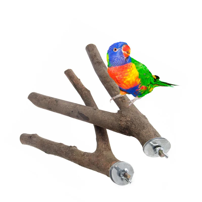 1Pc Pet Parrot Raw Wood Fork Stand Hamster Rack Branch Perches Toy For Bird Cage 