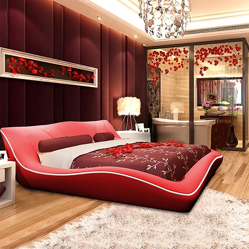 Lit De Chambre A Coucher En Cuir Artificiel Design Moderne Meuble De Chambre A Coucher 200x180cm Rouge Et Noir Aliexpress